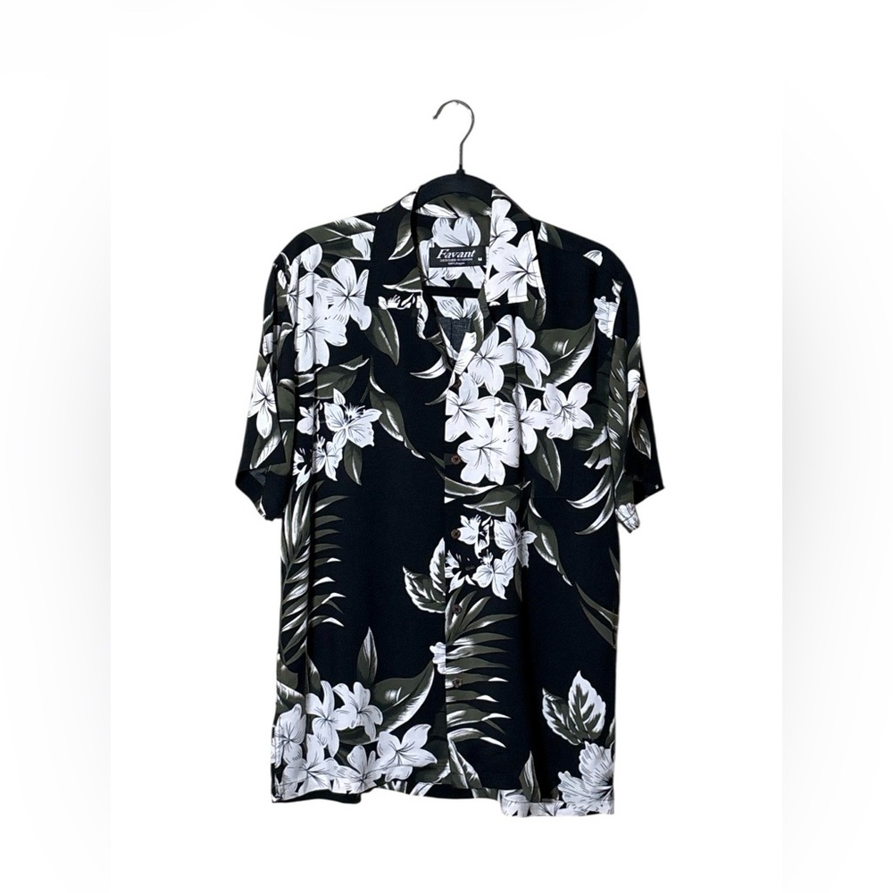 FAVANT Designed in Hawaii,Black Floral Men's Shirt,Size M,100% Rayon